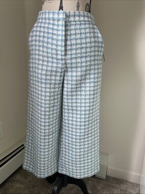 Laundry By Shelli Segal Size 0 Light Blue and White Tweed Pants